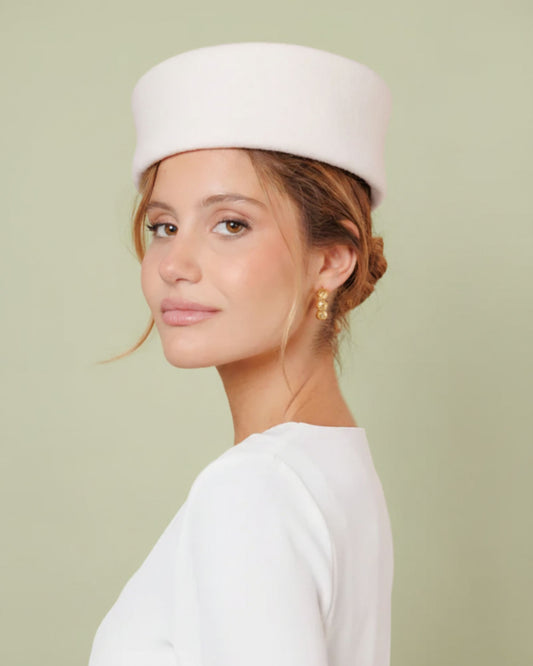 White Wool Rimmed Pillbox Hat – Celeste | The Liora Boutique