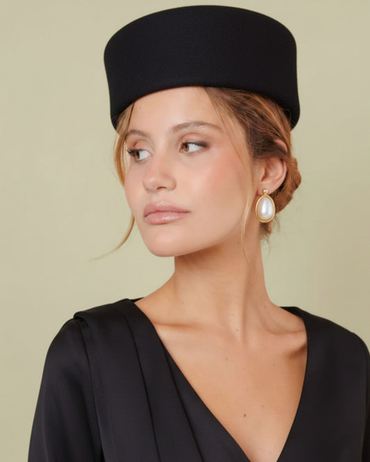 Black Wool Rimmed Pillbox Hat – Odette | The Liora Boutique