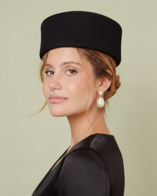 Black Wool Rimmed Pillbox Hat – Odette | The Liora Boutique